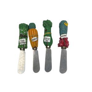 Cheese & Dip Spreader Knives Set of 4 with Vegetable Theme Handles
